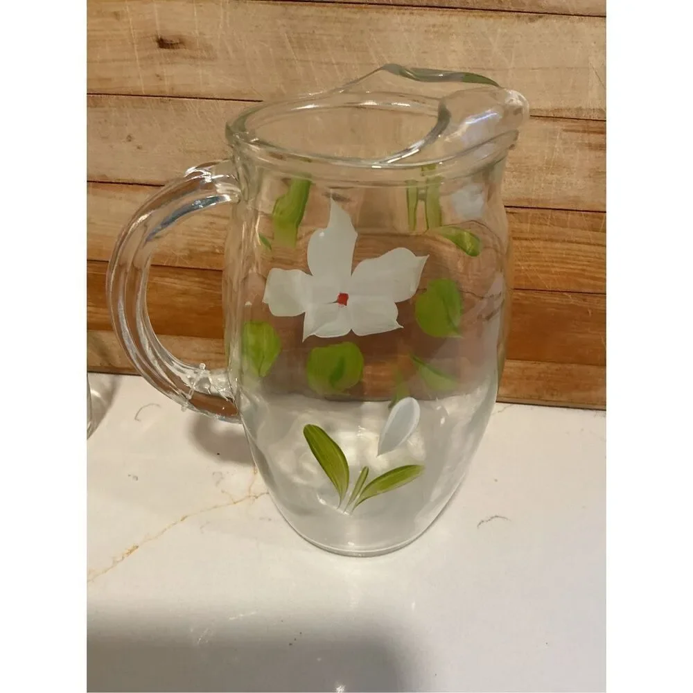 1950s Bartlett Collins Hand Painted Juice Pitcher & 6 glasses MCM NICE!!